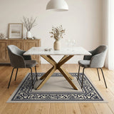 Ornate Floral Baroque Border Area Rug