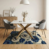 Navy Ivory Poppy Floral Area Rug