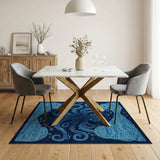 ODIKA Blue Octopus Nautical Washable Area Rug - Low Pile Non-Slip, Pet & Kid Friendly