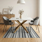 Distressed Vintage Black White Striped Woven Area Rug