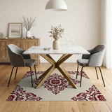 Red Floral Damask Medallion Area Rug on Beige