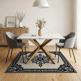 Ornate Traditional Persian Area Rug in Black Beige