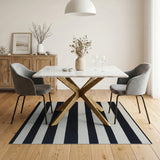 Black and White Woven Black White Striped Woven Area Rug