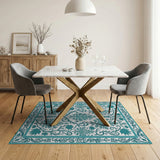 Teal Ornate Persian Floral Area Rug