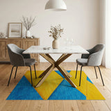 Plush Yellow Blue Checkerboard Area Rug