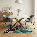 Festive Christmas Train in Snowy Forest Rug