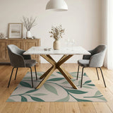 Green Leaves on Beige Area Rug