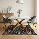 Navy Pink Poppy Floral Vintage Area Rug