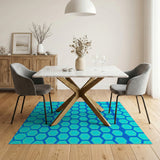 Teal Blue Hexagon Honeycomb Geometric Area Rug