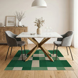 Green Geometric Block Area Rug