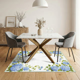 Blue and Teal Blue Hydrangea Floral Vintage Area Rug