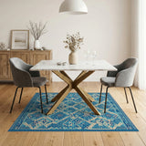 Teal Blue Geometric Tribal Area Rug