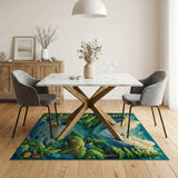 Serene Mountain Valley with Colorful Fish Area Rug