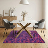 Vibrant Pink Floral on Purple Vintage Rug