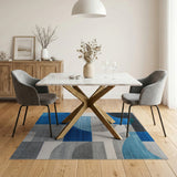 Abstract Geometric Blue Teal Grey Area Rug