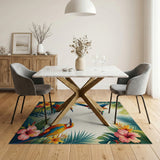 ODIKA Tropical Bird and Hibiscus Floral Washable Area Rug - Low Pile, Non-Slip, Pet & Kid Friendly