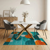 Multi-color and Patterns Teal Orange Geometric Abstract Area Rug