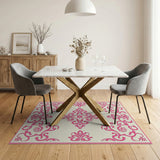 Pink Pink Ornate Floral Medallion Area Rug