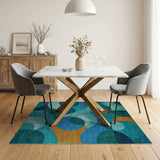 Geometric Modern Blue and Teal Teal Blue Abstract Geometric Area Rug