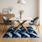 Blue and Teal Modern Blue Geometric Triangle Area Rug