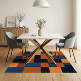 Modern Geometric Orange and Navy Area Rug