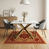 Beige and Neutral Ornate Red Floral Persian Area Rug