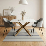 Navy Blue and Cream Striped Woven Rug