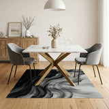 Abstract Ink Wave Black White Area Rug