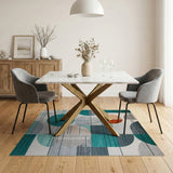 ODIKA Washable Mid-Century Modern Geometric Area Rug, Teal & Orange Low Pile Carpet
