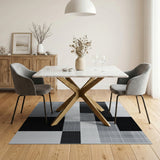 Black White Geometric Block Area Rug
