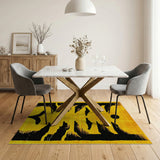 Vibrant Yellow Rug with Bold Black Tribal Silhouettes
