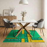 Vibrant Green Yellow Roadway Geometric Rug