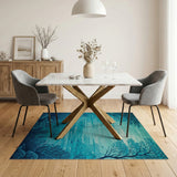 ODIKA Washable Teal Coral Ocean Area Rug - Non-Slip Low Pile Modern Coastal Decor