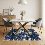 Navy Palm Leaf Washable Area Rug