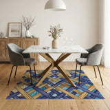 Indigo Gold Woven Coastal Lattice Rug