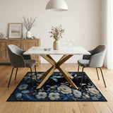 Elegant Blue Butterflies White Peonies Rug