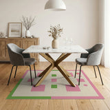 Playful Pink Green Geometric Patchwork Rug