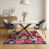 Vibrant Pink White Peony Floral Area Rug