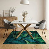 Modern Green Leaf Geometric Area Rug