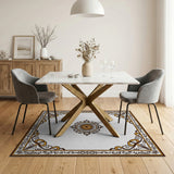 Ornate Gold Mandala Persian Area Rug