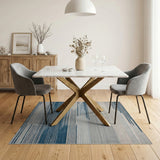 Blue Striped Geometric Area Rug