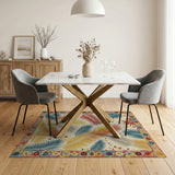 ODIKA Tropical Palm Leaf Washable Area Rug - Low Pile Boho Multi-Color Non-Slip Carpet