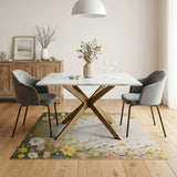 Pastel Wildflower Border Area Rug in Yellow Pink Blooms