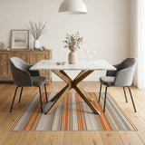 ODIKA Modern Orange and Grey Striped Washable Area Rug - Low Pile Non-Slip Pet & Kid Friendly Carpet