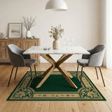 Ornate Emerald Green Gold Border Area Rug