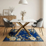 Navy Peony and Kingfisher Floral Rug