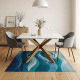 Layered Ocean Waves Blue Teal Area Rug