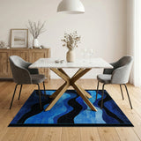 Blue and Teal Cascading Blue Waves Abstract Area Rug