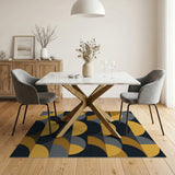 Geometric Modern Arch Rug in Black, Grey Gold