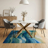 Blue and Teal Layered Teal Blue Ocean Waves Area Rug
